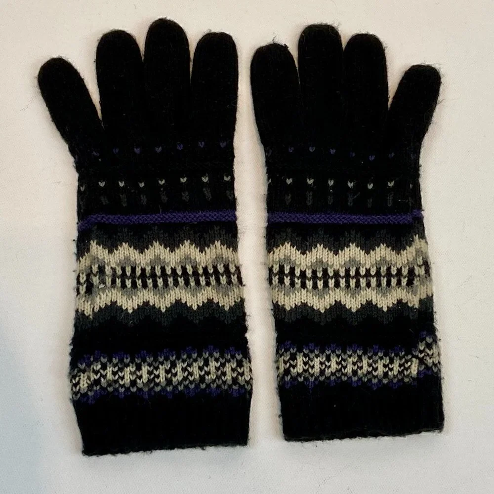 Super Cute + Warm Black + Purple Women's Knit Gloves